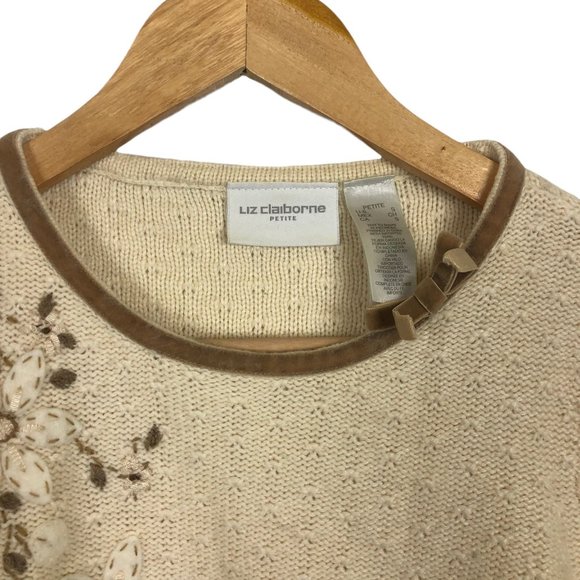 Liz Claiborne Knit Women’s Sweater Sz Petite Small Angora Blend Applique Floral - Picture 6 of 8